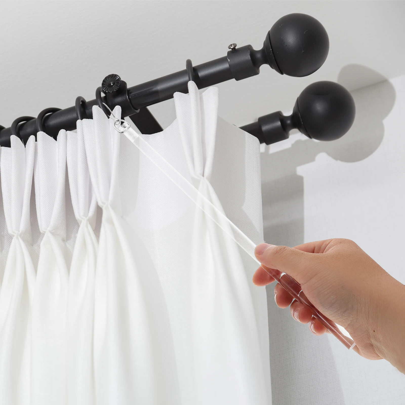 

2pcs 30Cm Clear Acrylic Curtain Pull Rod Blind Wand Opener With Hook Replacement For Window Blinds Shades Accessories
