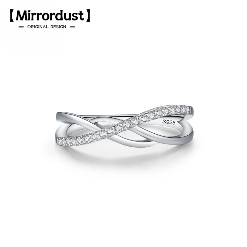 

【Mirrordust】s925 Silver Micro Inlaid Zircon Cross Geometric Design Ring for Women, Personalized Stackable Fashion Jewelry