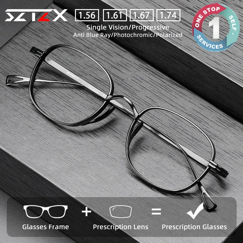 

Очки для зрения SZTZX: винтажные, прочные, удобные, минималистичные, с защитой от синего света, квадратные, титановые, прогрессивные, для коррекции близорукости