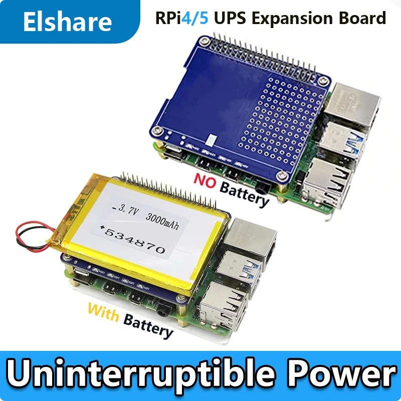 Raspberry Pi 4/ Pi 5 UPS Uninterruptible Power Supply HAT Lithium Battery Module
