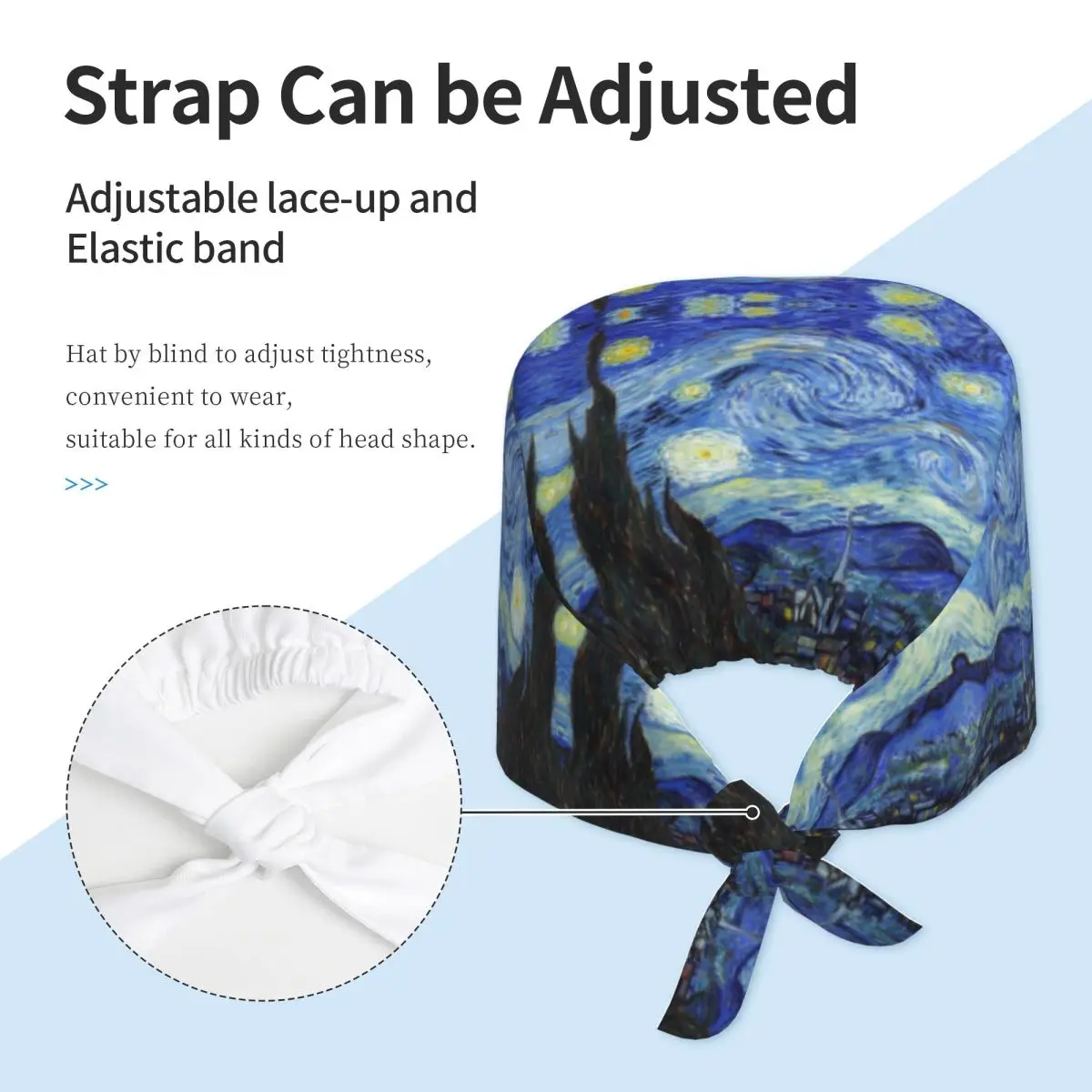 مخصص فنسنت فان جوخ ليلة مليئة بالنجوم قبعة العمل النساء الرجال الفن اللوحة الجراحية قبعة فرك التمريض طبيب الجراح قبعة للممرضة #3