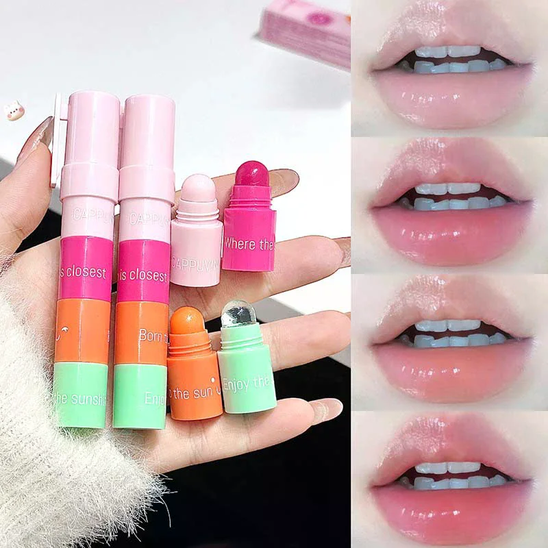 Cappuvini 4-in-1 Kleurveranderende Lipbalsem Combo Kit Hydraterende Kleurloze Oranje Hydraterende Lipverzorging Anti-droogheid Primer Lipstick