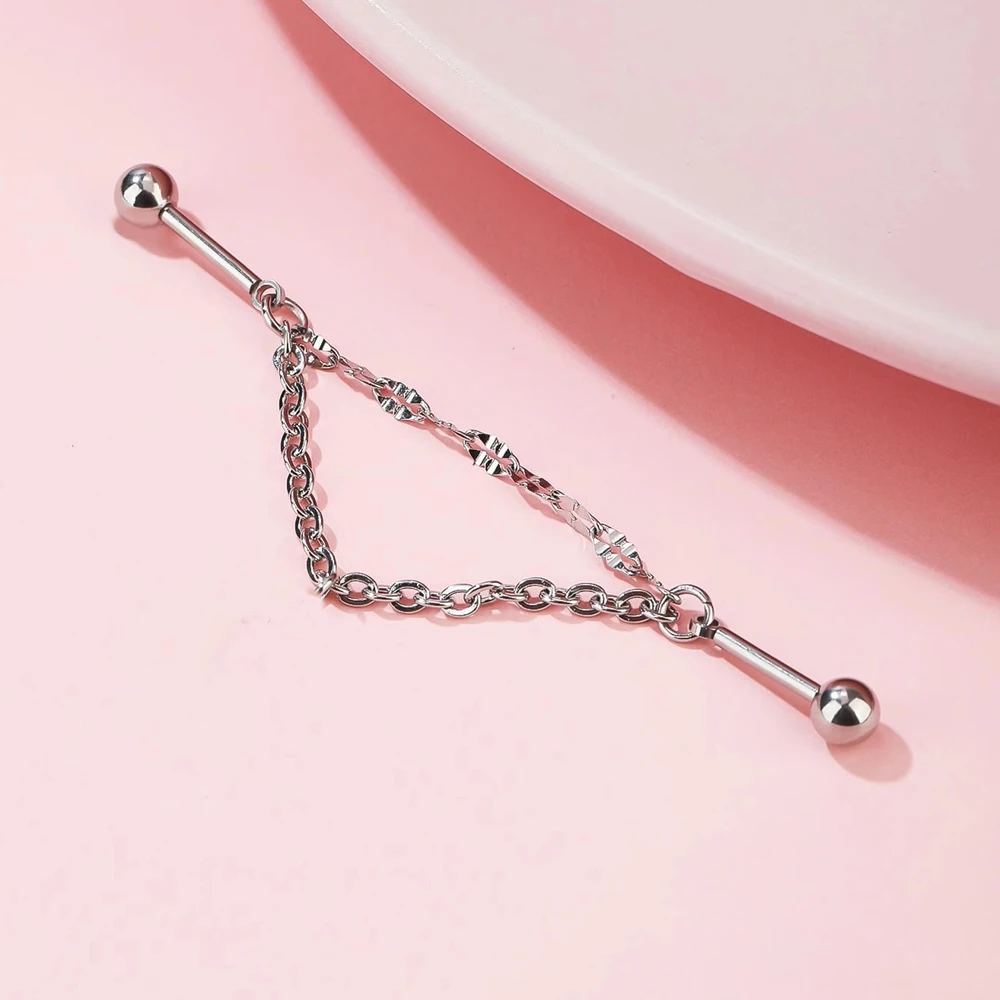 1PC Floating Industrial Piercing Barbell Stainless Steel Doubel Chain Industrial Scaffold Cartilage Ear Body Jewelry 14G 16G