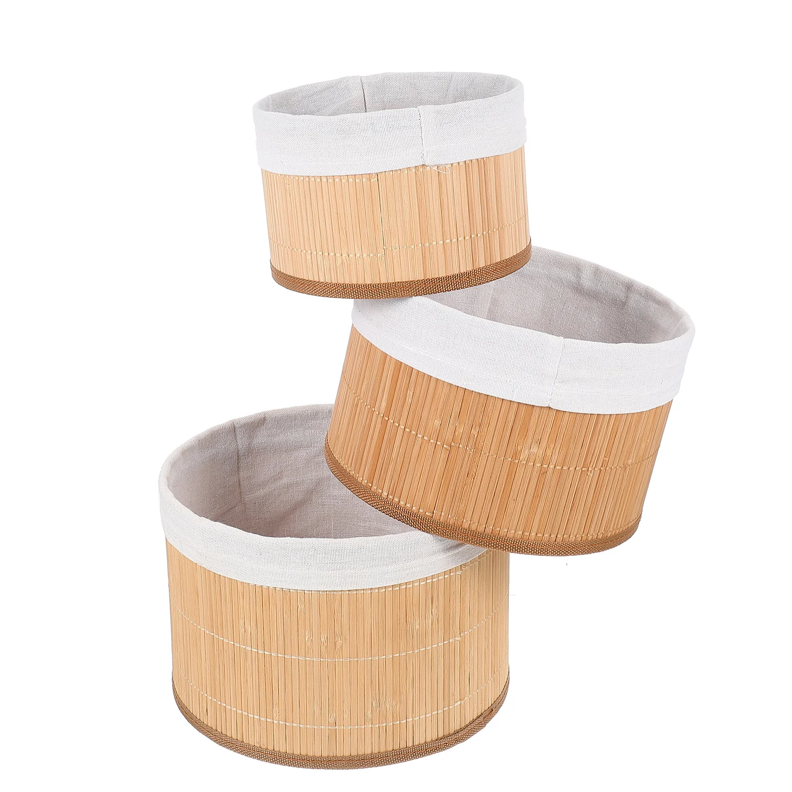 3Pcs Round Bamboo Woven Basket Storage Organizer for Home Office Desktop Fruit Snack Desk Organizer Woven Storage Basket