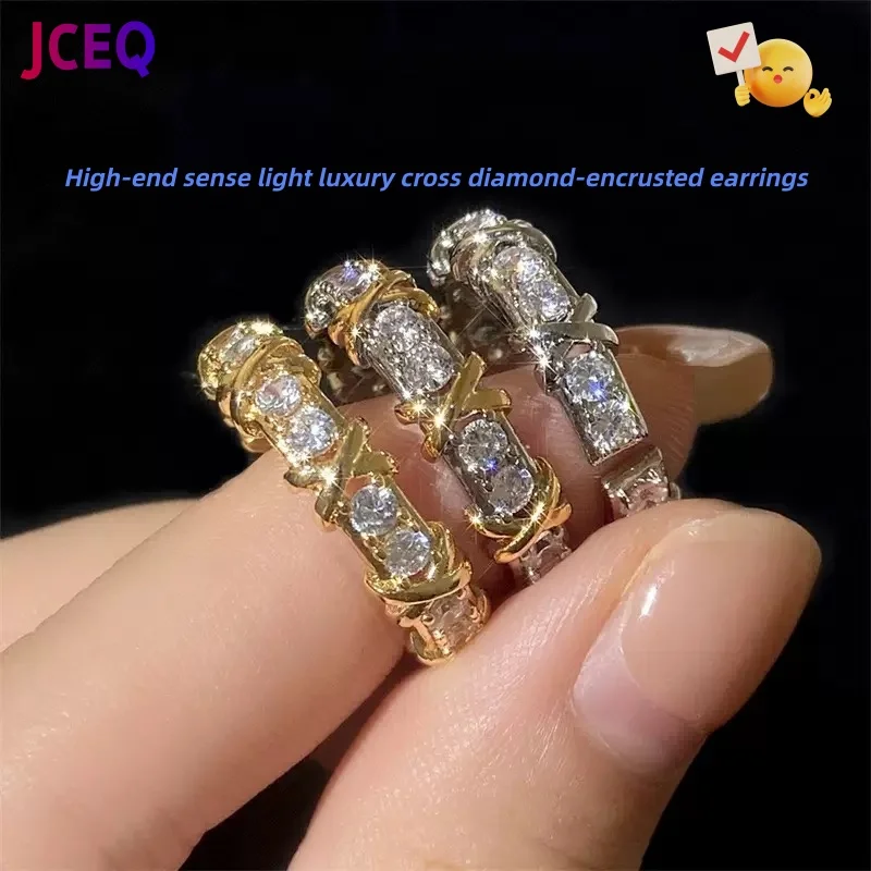 Vintage CC Design Stud Earrings for Women Korean Fashion X Cross Zircon Earring Engagement Jewelry Gifts Wholesale