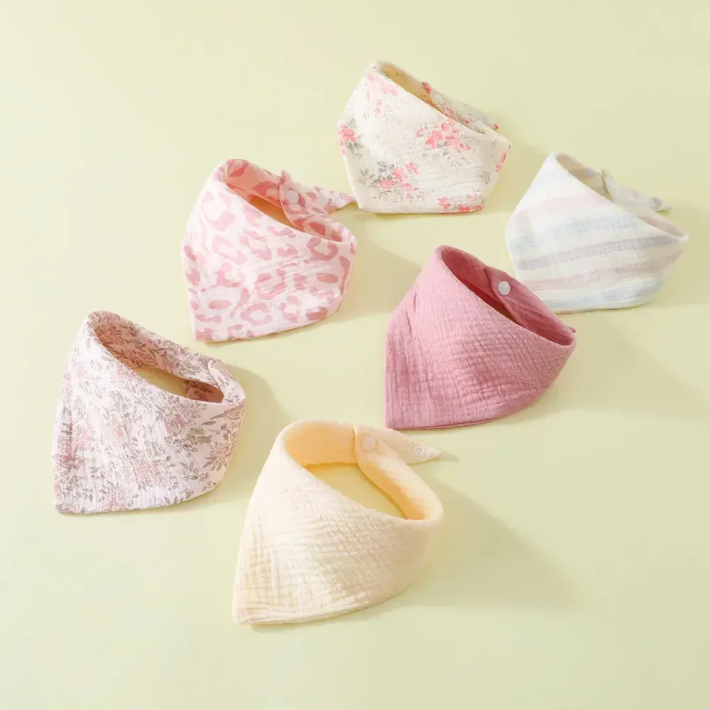 

6pc Baby Bibs Set Cotton Baby Drool Towel for Newborn 2 Layer Gauze Muslin Triangular Feeding Saliva Towel Soft Burp Cloths