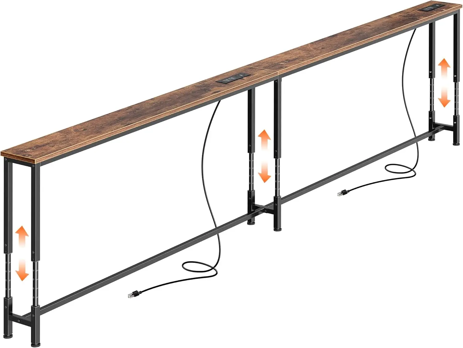 

Adjustable Height Sofa Table with Power Outlets & USB-C Ports, Rustic Brown Console for Small Spaces