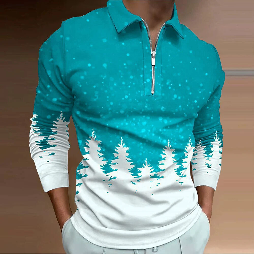 

Fashion Christmas Tree Pattern Men's Polos T-Shirts Autumn Winter Long Sleeve 3d Print Christmas Hip Hop POLO Tee 6XL Plus Size