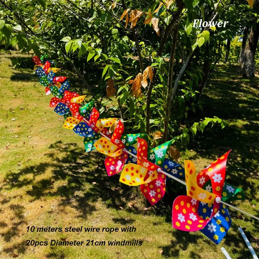 10pcs/set with Rope Strings Colorful Arch Corridor Windmill Colorful Plastic Striped Circular Suspension Windmill Handmade