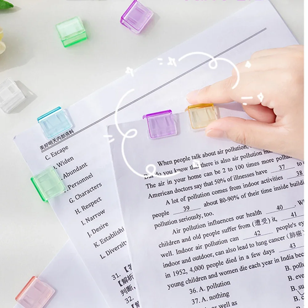 Translucent Colored Plastic Paper Clips Push Clip For Book Papers File Document Classification Clamp School Storage Stationery