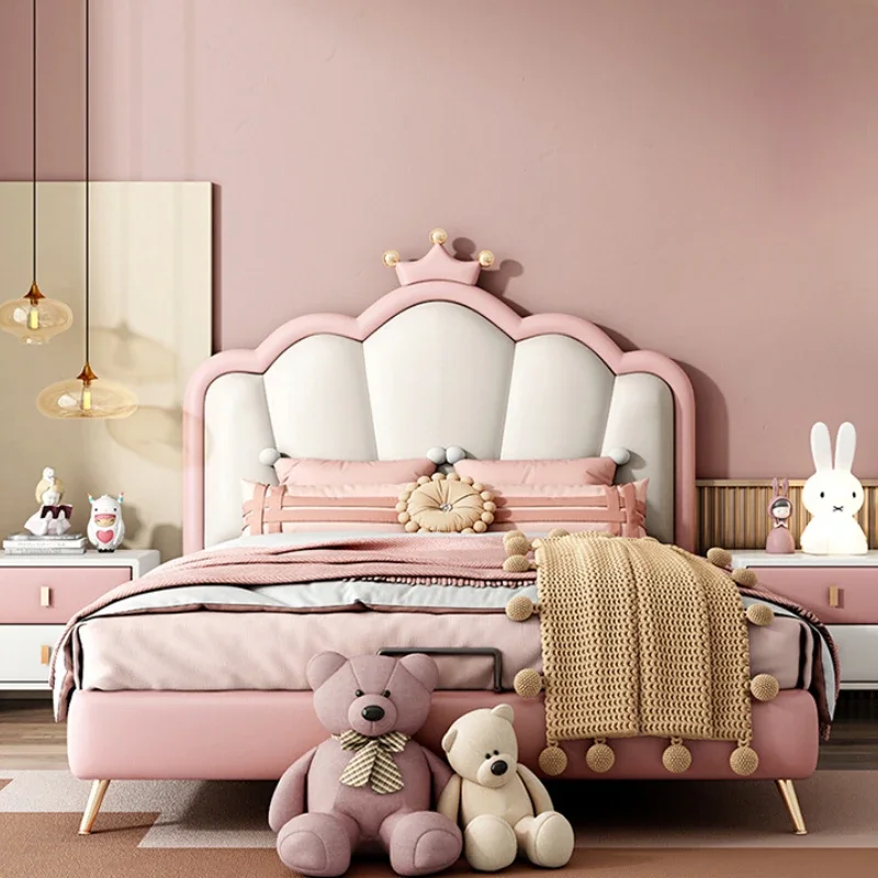 Pretty Modern Luxury Childrens Bed Girls Elegant Princess Villa Loft Leather Bed Kids Headboards Camas De Dormitorio Furnitur