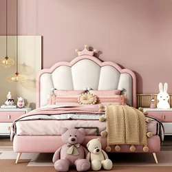 Letto per bambini di lusso piuttosto moderno Ragazze Elegante principessa Villa Loft Letto in pelle Testiere per bambini Camas De Dormitorio Mobili