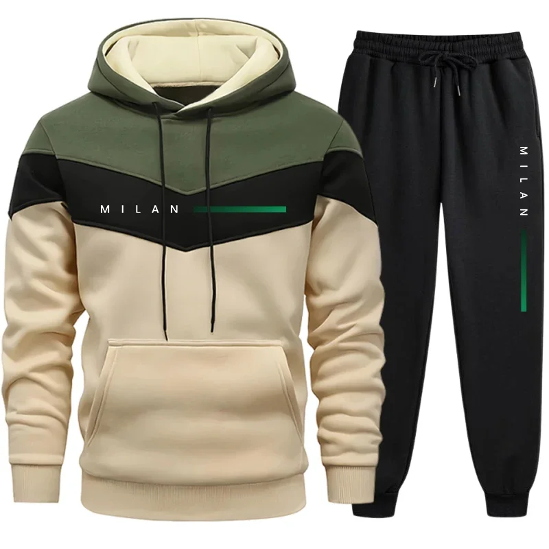 Milan Printed Mens Tracksuit Casual Hooded Sweatshirt 2 Pcs Set Jogging Men's Clothing Outdoors Sports Suit Hot Sales Streetwear