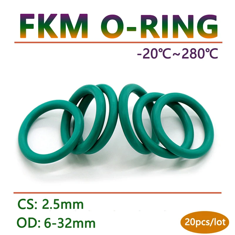 

20pcs Thickness CS 2.5mm Green FKM Fluorine Rubber O Ring Gasket OD 6-32mm O-Ring Seal Washer Oil and Acid Resistant