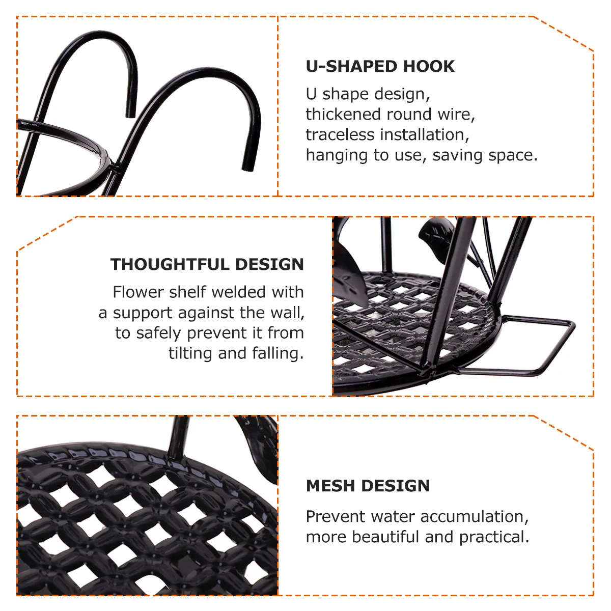 

Garden Hanging Pot Stand Balcony Flower Holders Durable Iron Plant Hanger Wall Bracket Suitable Modern Style Porch Deck Balcony