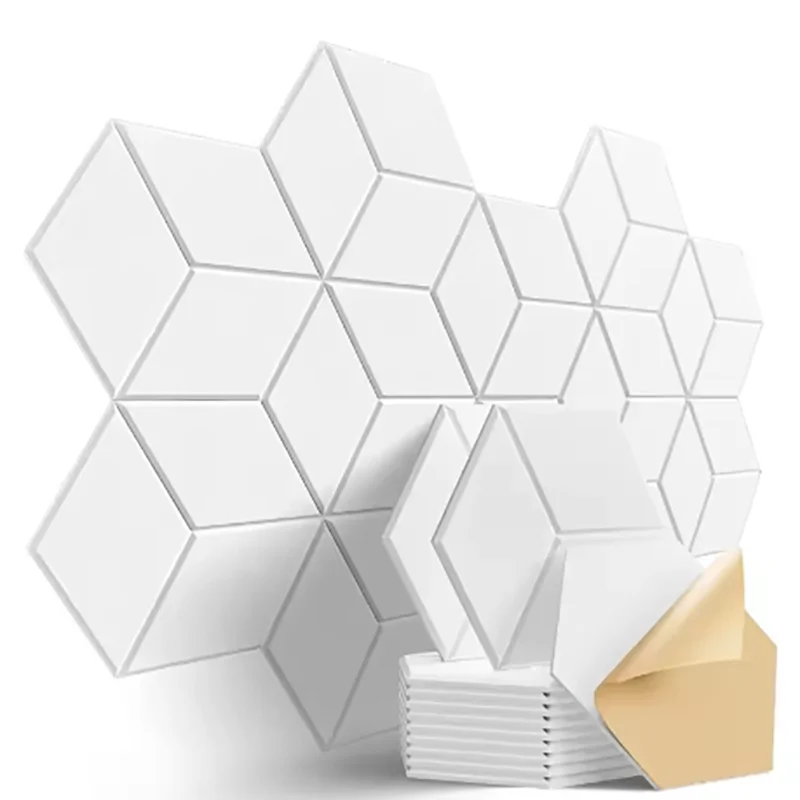 12-pack zeshoekige zelfklevende akoestische panelen Geluiddichte schuimpanelen Y-gevoerd ontwerp om geluid te absorberen Elimineer echo's Zwart