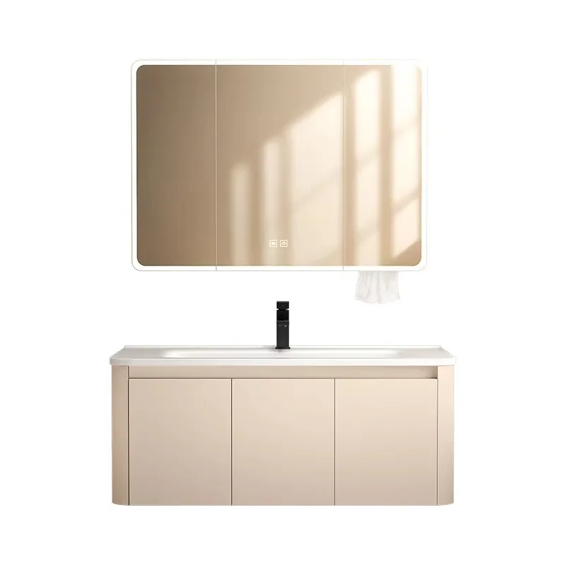 Custom eco-friendly wall-mounted aluminum bathroom locker with soft door and ceramic sink