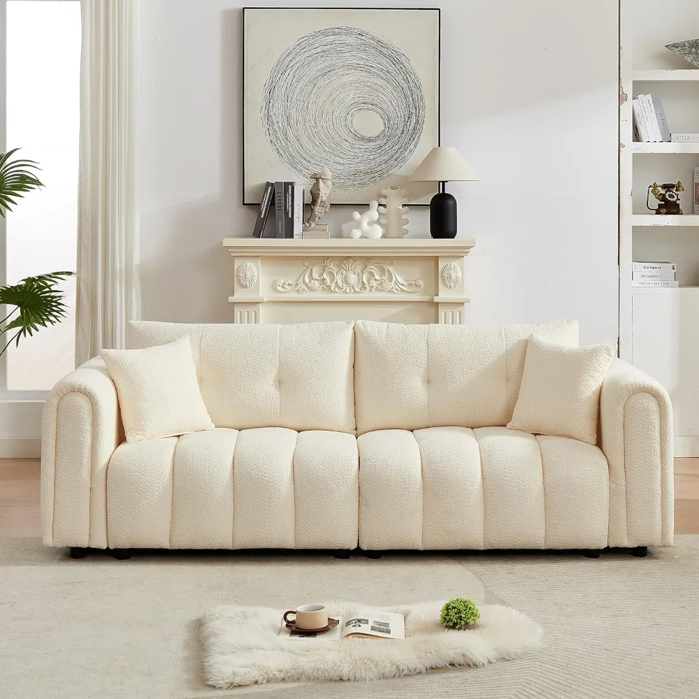 

Диван-диван Boucle Cloud 91,5 дюйма, удобный тафтинговый 3-местный диван с подушками, современные диваны из шерпы, большой двухместный диван для гостиной