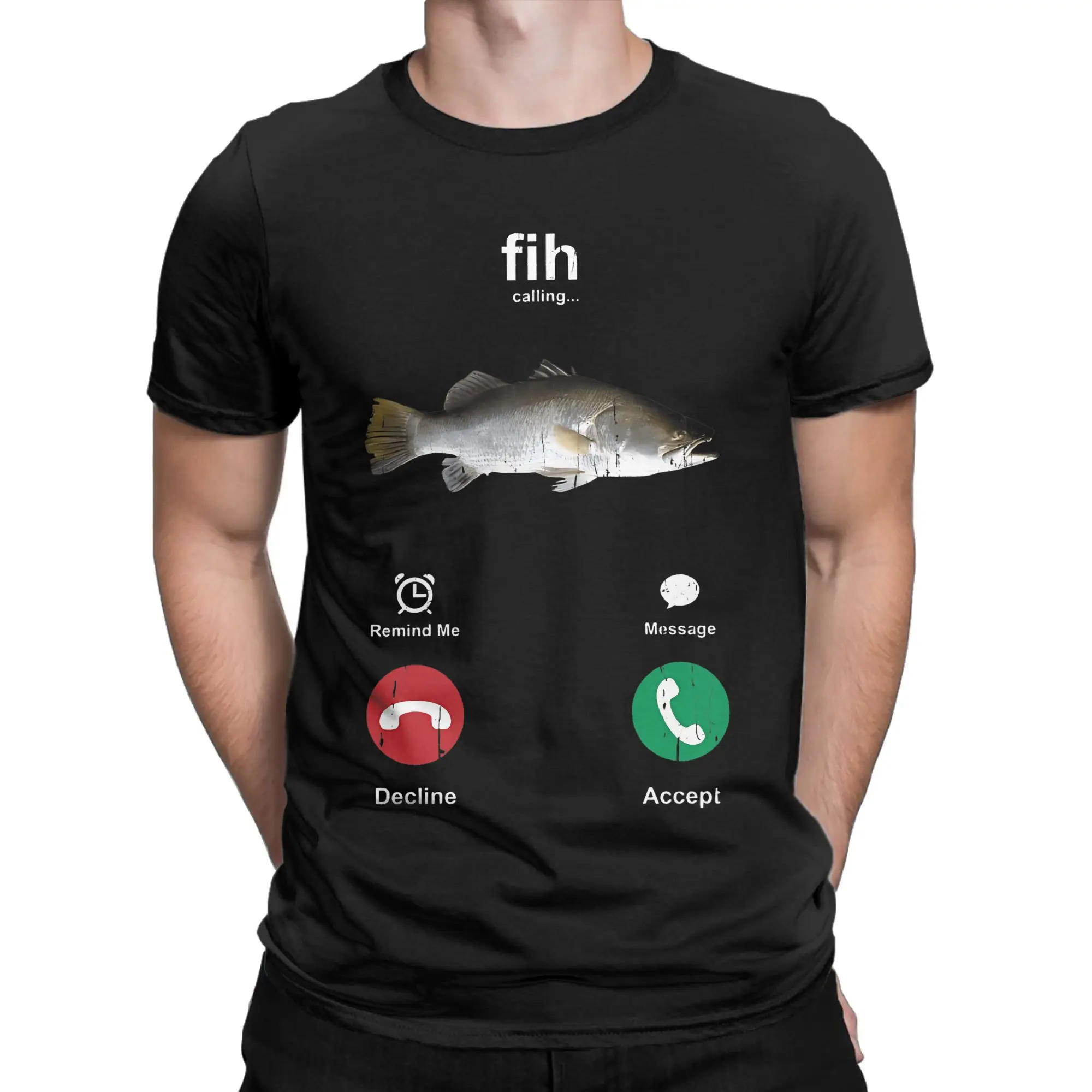 Unique Fih Calling Funny Animal T-Shirts Men Crew Neck 100% Cotton T Shirts Short Sleeve Tee Shirt Gift Clothes