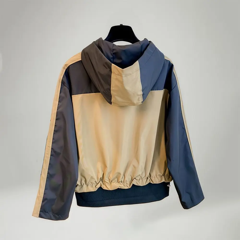 

Color Blocked Suit Hooded Jacket for Women Autumn 2025 Slimming Casual Retro Workwear Jackets
