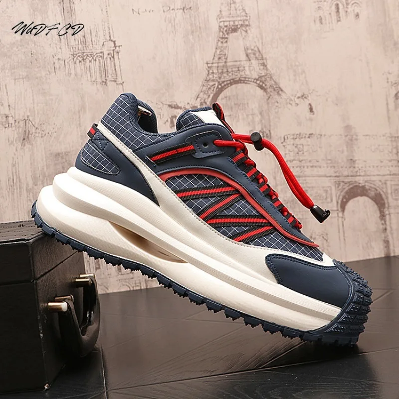

Chunky Sneaker Men Designer Sport Shoes Fashion Casual Microfiber Leather Fabric Breathable Height Increased Flat Platform Shoes