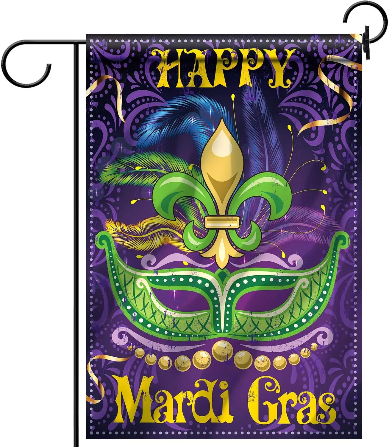 Blulu Mardi Gras Garden Flag Decorations, 18.5 x 12.6 in Happy Mardi Gras Flag Mask Fleur De Lis Carnival Celebration Party  EEZ