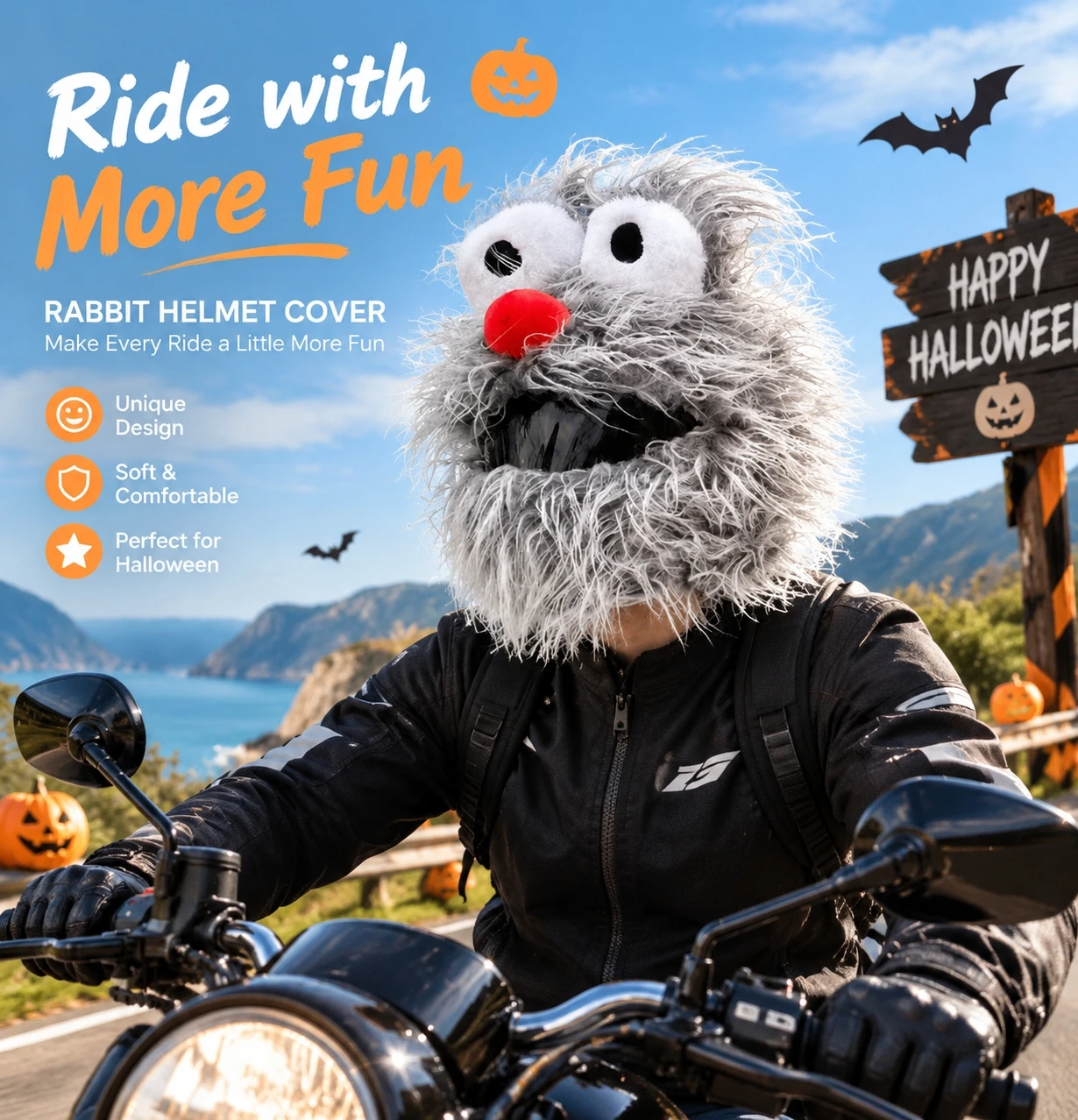 Christmas Halloween Plush Helmet Cover Rabbit Animal Cartoon Helmet Hat Protector for Motorcycle Motorbike Helmet Decoration