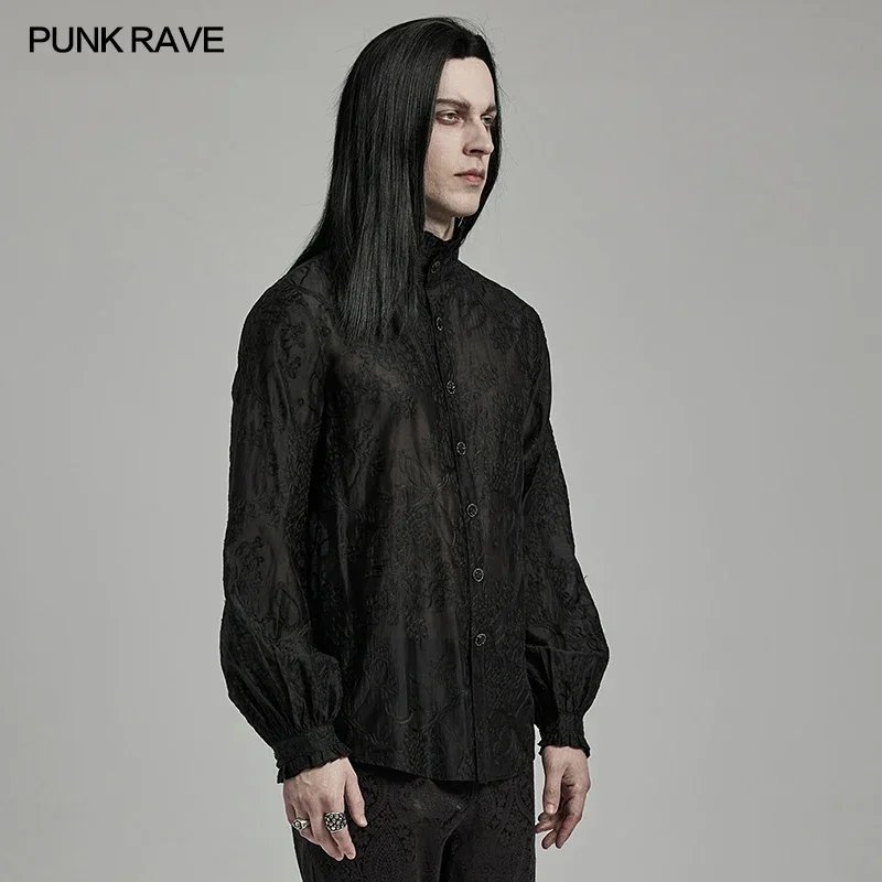 PUNK RAVE Men's Gothic Style Exquisite Embroidered Shirt Party Club Elegant Tops Shirts Men Clothing Streetwear Spring/autumn