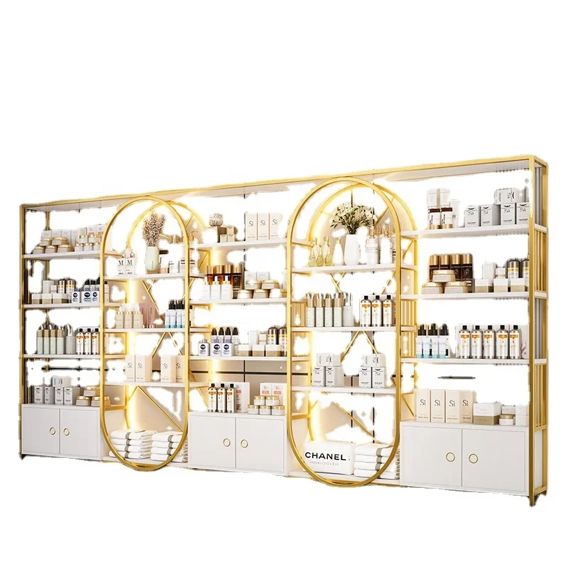 Foshan Meicheng Factory Designed Beauty Shop Nail Salon  Products Display Shelf Cosmetic Shop Show Cabinets with Lights