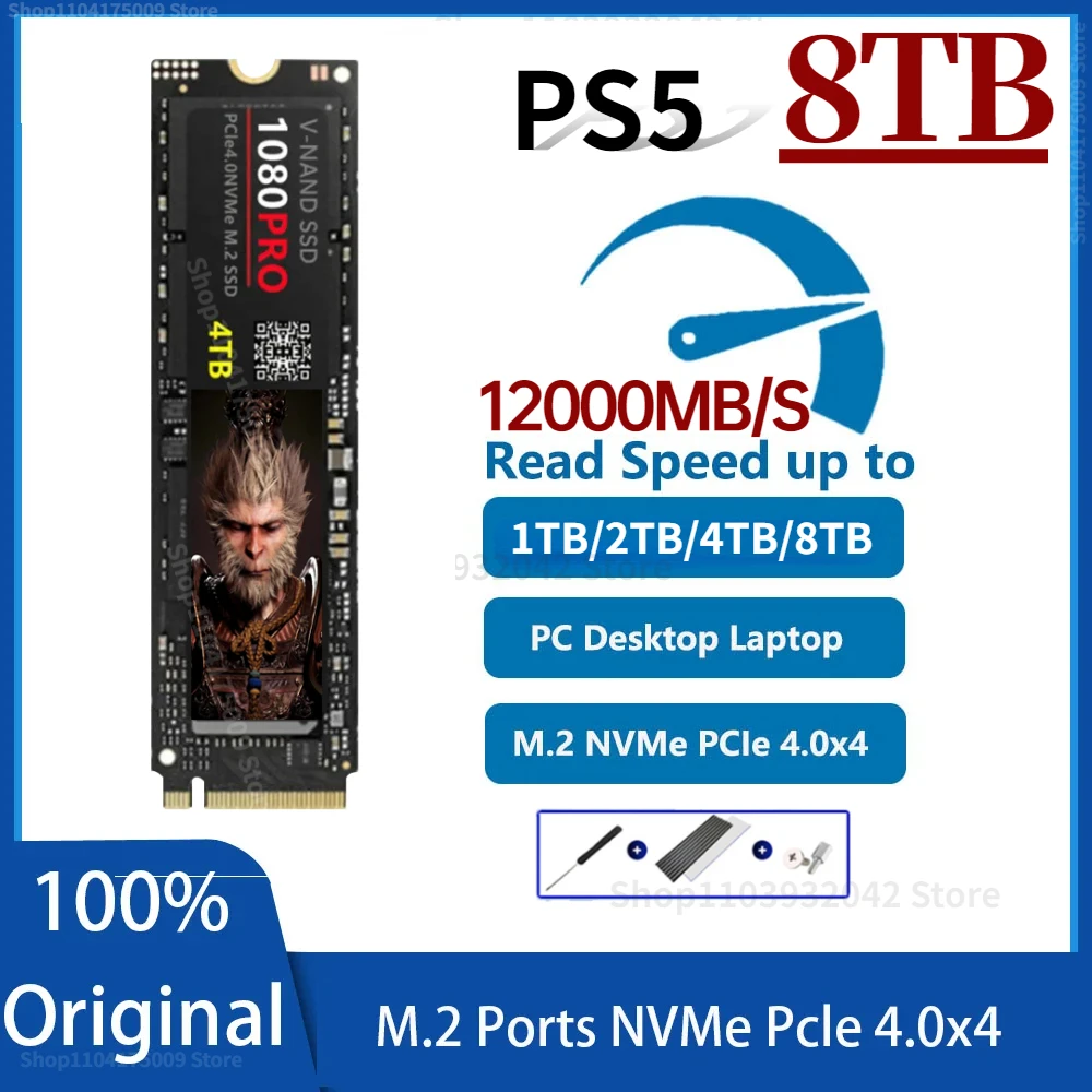 NEW Original 1080 PRO NVME NGFF M2 SSD 1TB 2TB 4TB 2280 PCIe Gen 5.0 Hard Disk Internal Solid State for PlayStation 5 Laptop Ps5