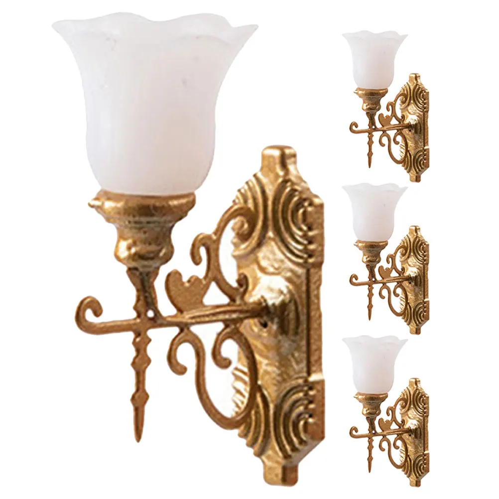 

4pcs 1:87 Simulated Mini Yard Lights Model Dollhouse Vintage Miniature Light Model Sand Table Lamp Furniture Ornament Decoration