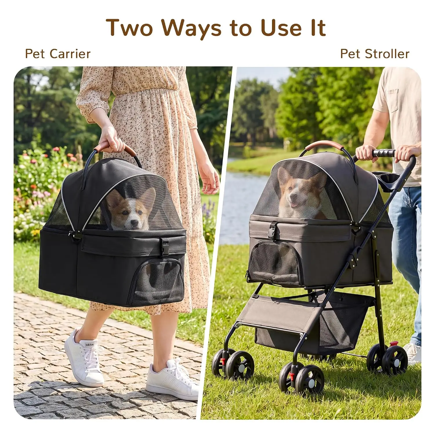 Pink Pet Stroller for Small to Medium-Sized Cats and Dogs