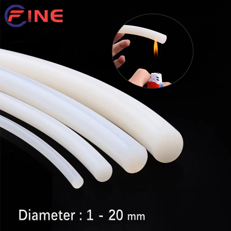 1M Solid Silicone Cord Dia 1mm-20mm White Rubber Gasket Trim Seal Strips O Ring Waterproof Bars High Temperature Resistant