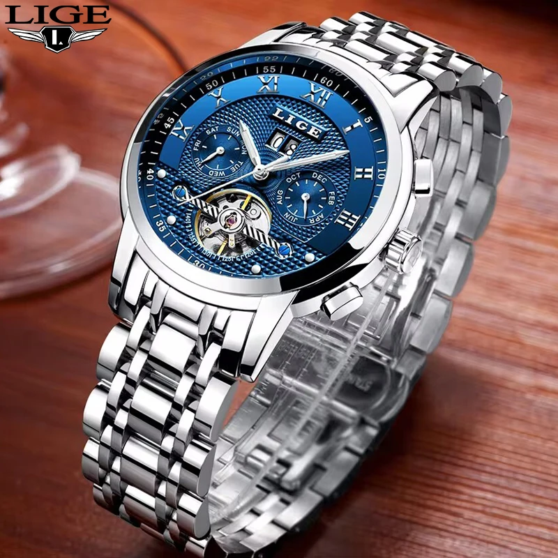 

LIGE Fashion Luxury Men's Watches Top Brand Business Automatic Mechanical Man Watch Stainless Casual Waterproof Male Chronograph