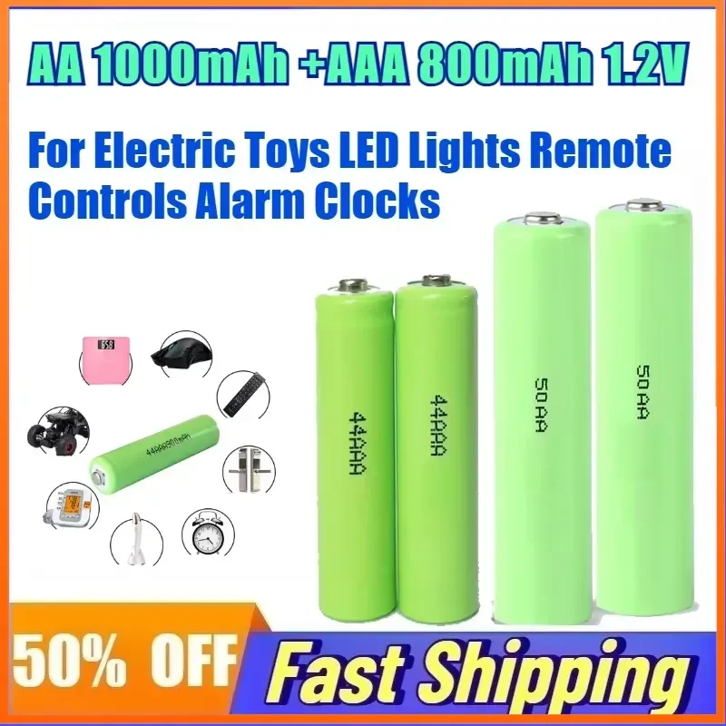 AA 1000mAh Battery +AAA 800mAh 1.2V NI-MH Rechargeable Batteries for Electric Toys LED Lights Remote Controls Alarm Clocks