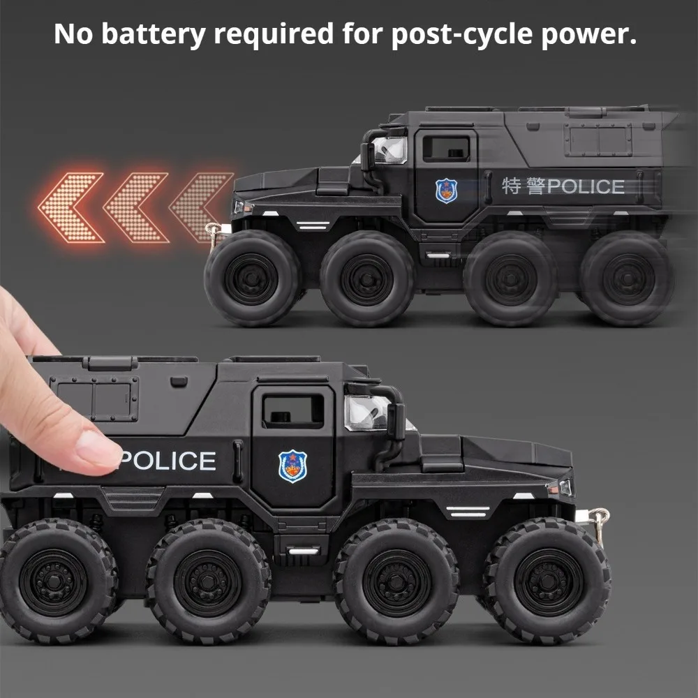 1:32 Conqueror SWAT Police Car Model Toys Metal Diecast Off-road Vehicles Sound Light Pull Back Doors Opened Educational Models view 4