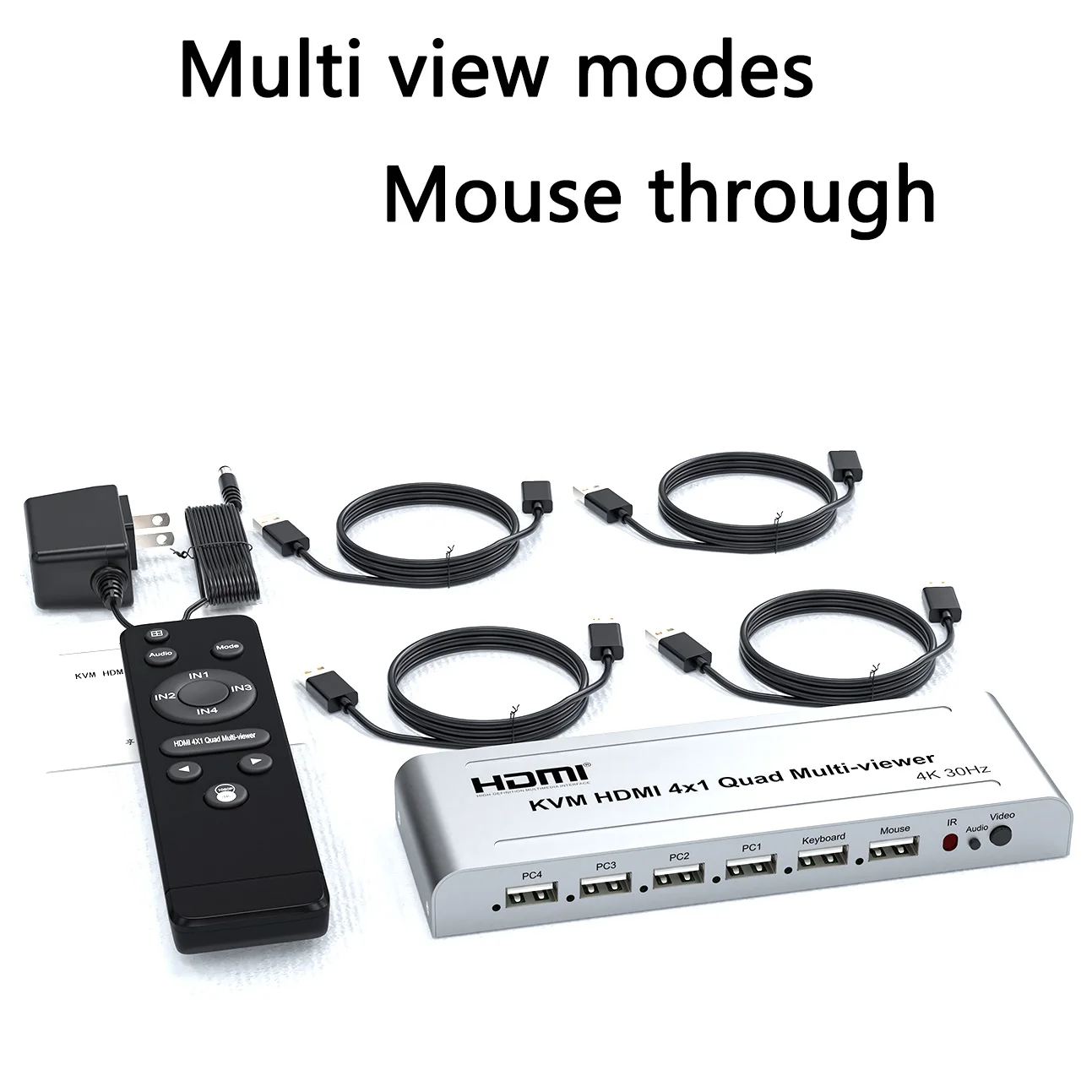 4K 30Hz KVM 4X1 Quad Multi Viewer 4 in 1 Out Seamless Switch Vedio Processor Screen Multiviewer Support Keyboard Mouse Through