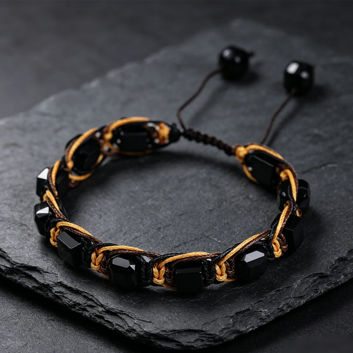 Herren-Armband aus Natürlichen Edelsteinen: Energiestein Tigerauge, Obsidian, Gelber Kristall, Handgefertigter Männerschmuck als Geschenk – Detail 9