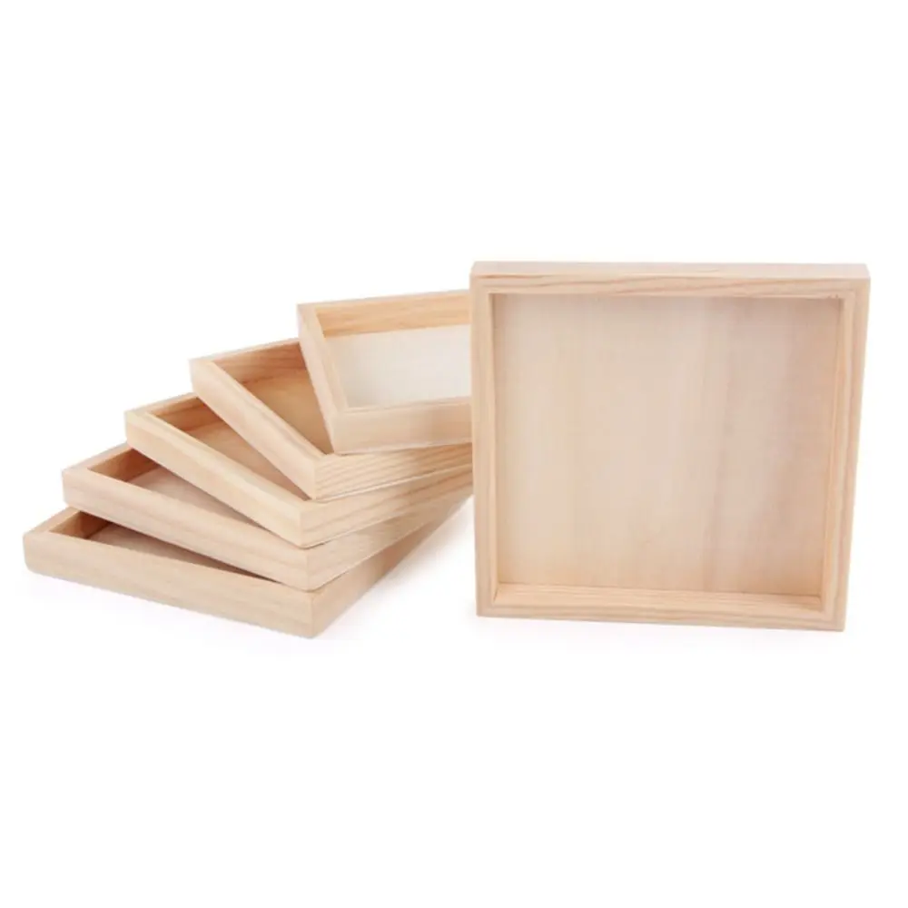 Blank Square Wood Boards Simple Square Wooden Picture Frame Safety Environmental Friendly Wooden Tray Art Class