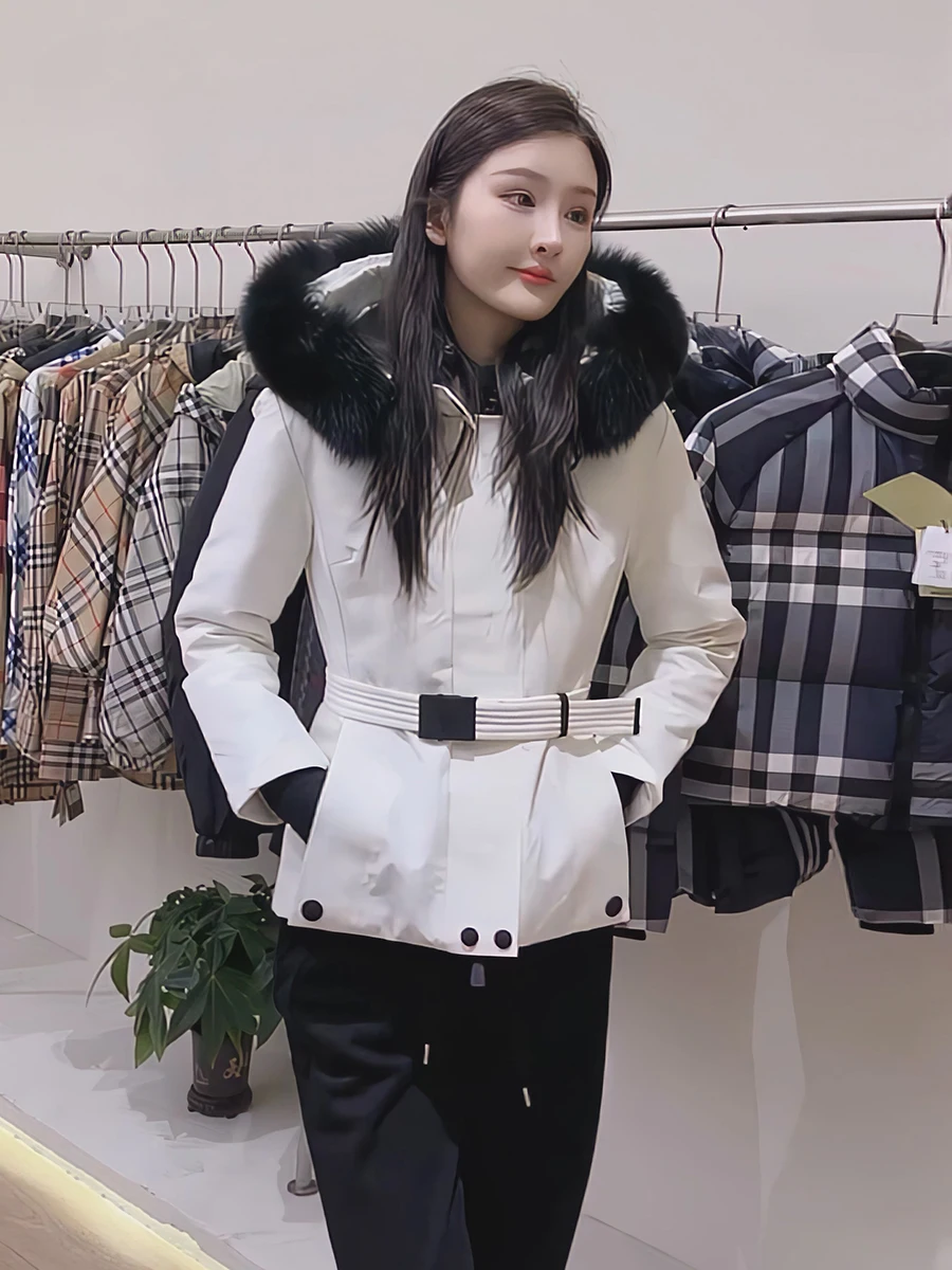 Sli mi-long femmes vers le bas Jaet blanc Du manteau de plumes avec col de fourrure coréen Sle trajet Thiened vêtements d'extérieur d'hiver