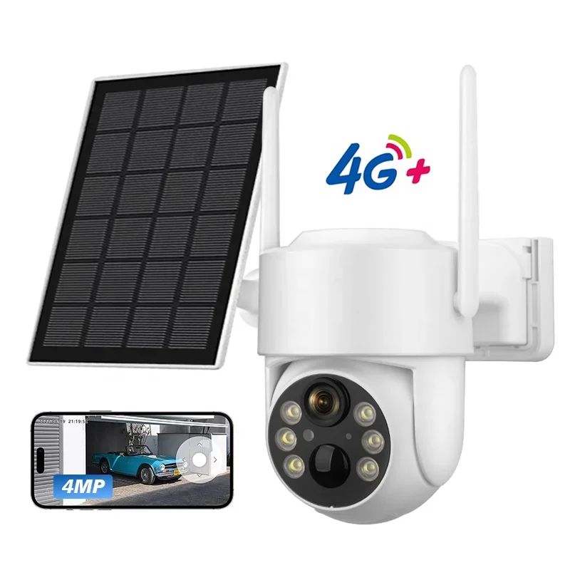 2026 Full HD 4MP PIR Motion Detection 4G Sim Card Solar Powered Ptz Outdoor Colorful Night Vision 8000mAh Battery 4g Solar Ptz C