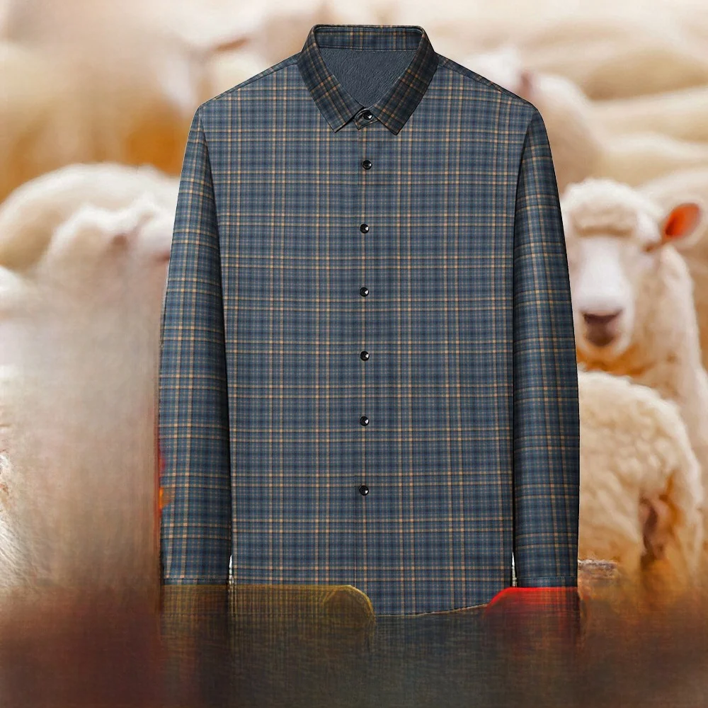 

Thiened Woolen irt Stand Fit Casual Sle Ice Silk Fabric Warmth Plaid Design ort Sve Button up for Men
