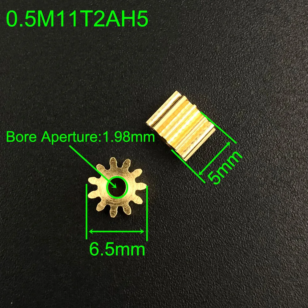 5Pcs 0.5 Modulus 11 Teeth 112A 0.5M Brass Gear Bore Hole Aperture 2mm 1.95mm 11T 2A Metal Spur Copper Pinion OD 6.5MM Height 5MM