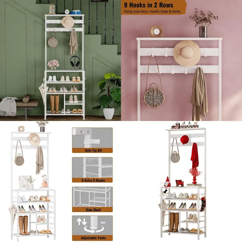 

Пятиуровневая деревянная вешалка для прихожей с 9 металлическими крючками для обуви, одежды и хранения вещей в прихожей, спальне или гостиной