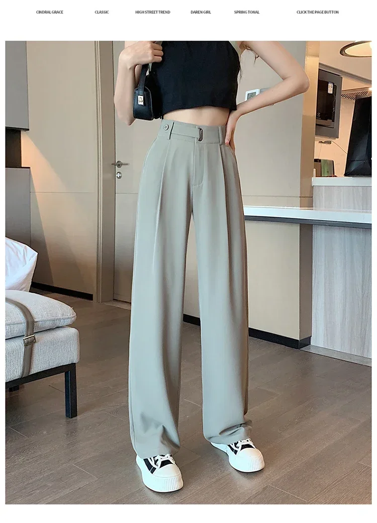 2025 New Solid Color High Waist Loose Trousers FemaleSeoulish Summer Women's Casual Pants Wide Leg Pants Elegant Office Lady