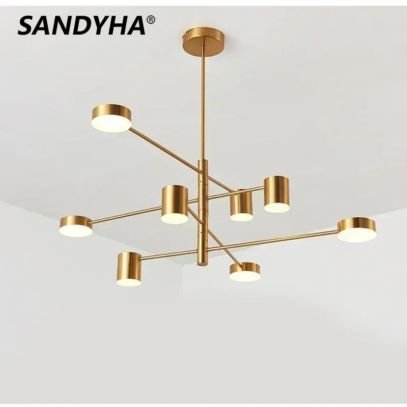 

SANDYHA Modern Fashion Nordic Home Decoration Black Gold White Long Led Chandelier Indoor Hanging Livingroom Bedroom Loft Lamp