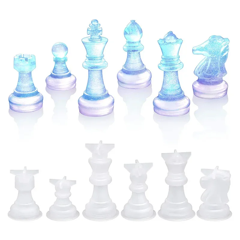 Chess Silicone Mould DIY Crystal Epoxy Mold 3D Chess Board Resin Mold Set Chess King and Queen Silicone Mold