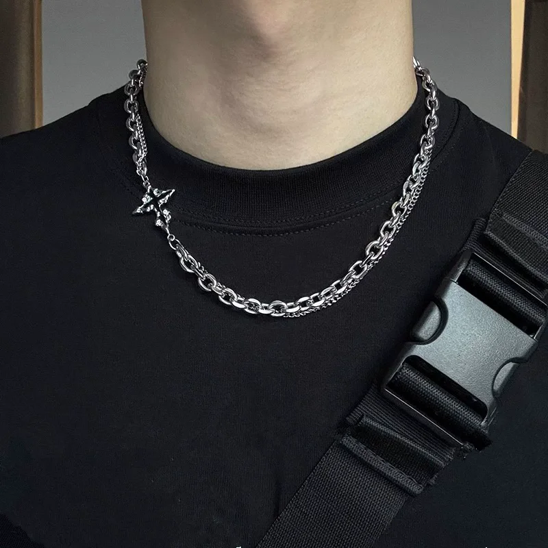 Punk Black Cross Pendant Chain Necklace Bracelet For Men Women Hip Hop Rock 90s Y2K Grunge Vintage Goth EMO Jewelry Accessories