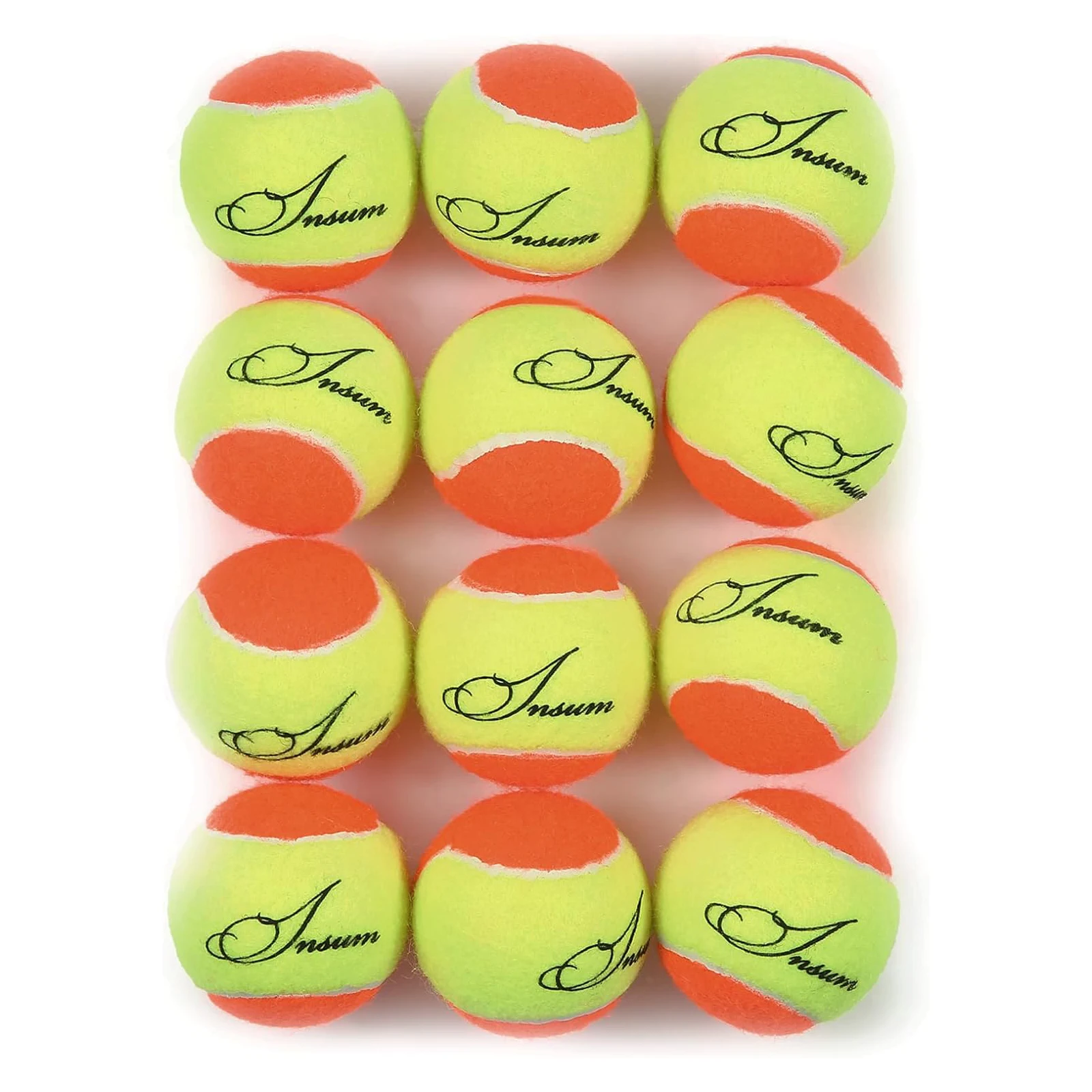 12Pcs Low Compression Youth Tennis Balls, Transition Felt Tennis Balls for Kids Training, Pressureless Reduced Bounce