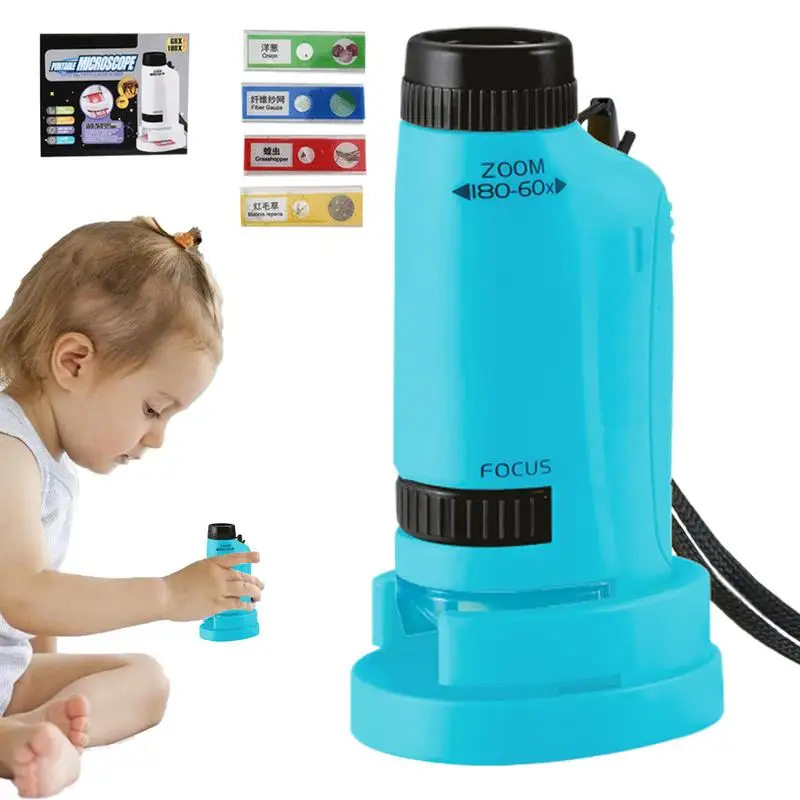 Microscope For Kids 60x-120x Portable Handheld Microscope Toy Portable Handheld Microscope Toy LED Lighted Pocket Microscope For